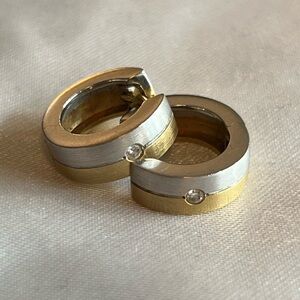 14K Two-Toned Yellow and White Gold Earrings with Diamonds